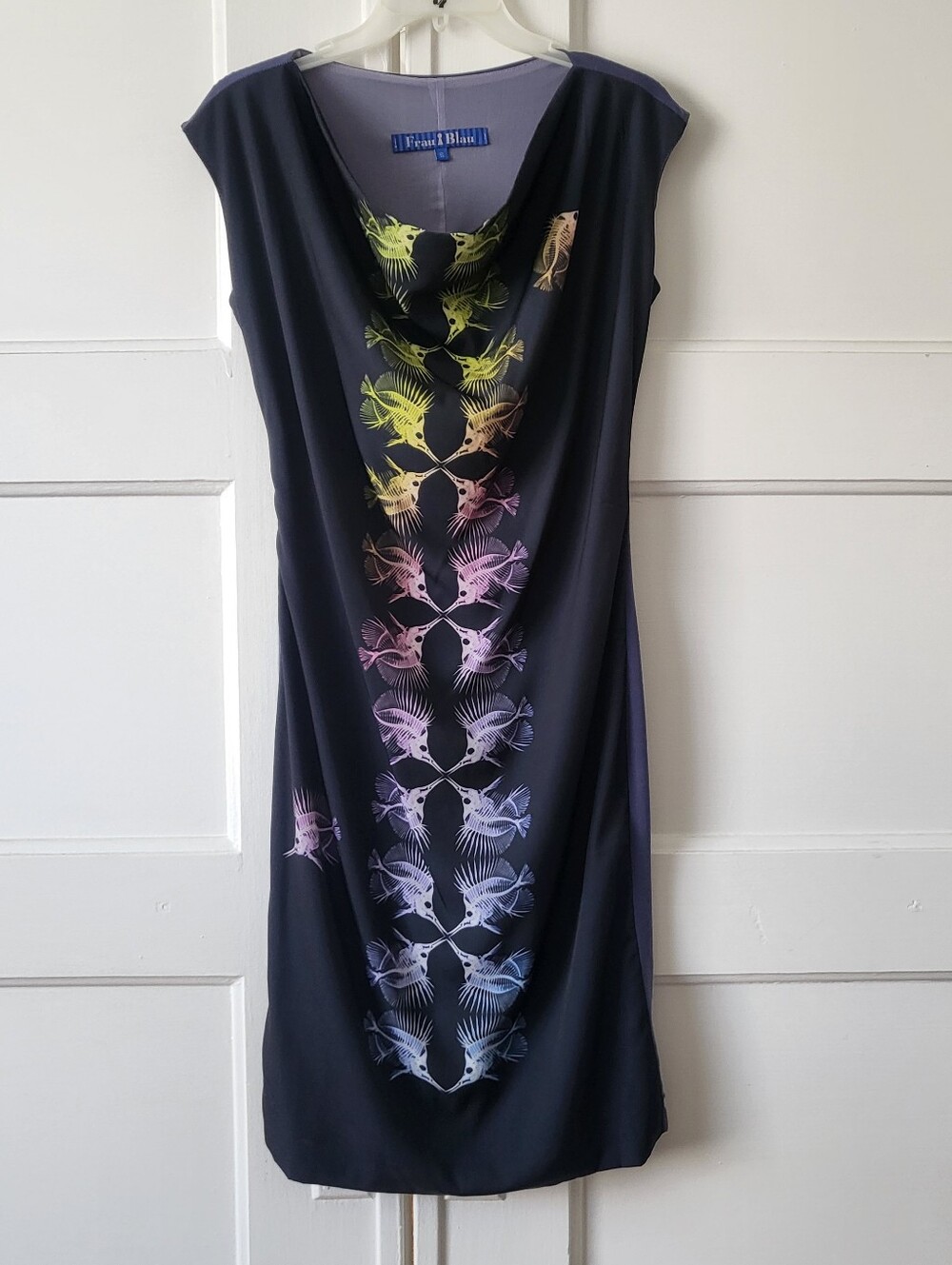 Frau Blau Atomic Mermaid Sheath Dress Neon Fish Skeleton Print Size S